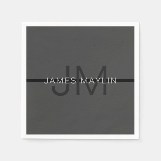 ダークスタイリッシュグ男らし・グレイ名&モノグラム スタンダードカクテルナプキン (正面)