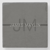 ダークスタイリッシュグ男らし・グレイ名&モノグラム ストーンコースター (正面)