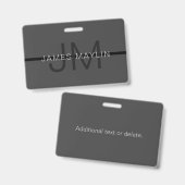 ダークスタイリッシュグ男らし・グレイ名&モノグラム バッジ (正面＆裏面)