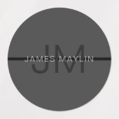 ダークスタイリッシュグ男らし・グレイ名&モノグラム ラベル (デザイン2)