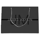 ダークスタイリッシュグ男らし・グレイ名&モノグラム ラージペーパーバッグ (正面)