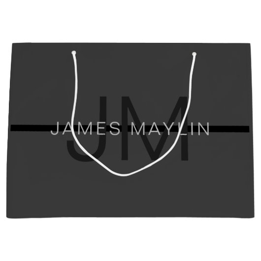 ダークスタイリッシュグ男らし・グレイ名&モノグラム ラージペーパーバッグ (正面)