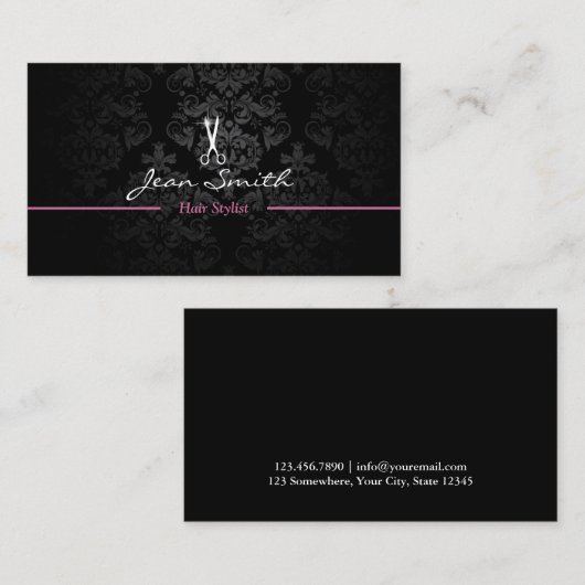 ダークスタイリッシュダマスク美容師名刺v2 名刺 (正面/裏面)