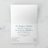 ダークスタイリッシュティール(緑がかった色)デニムガイ誕生日パーティー 招待状 (内部)