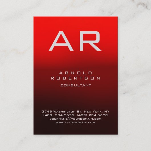 ダークスタイリッシュ・レッドモダン・モノグラム・ビジネス・カード 名刺 (正面)