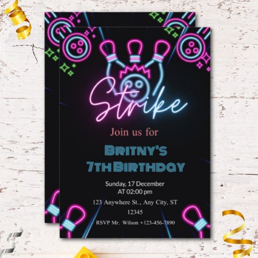 ダークストライクボーリング誕生会で輝く 招待状