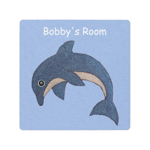 ダークスパーフェイククルブルーホワイトかわいいジャンピングイルカ メタルプリント