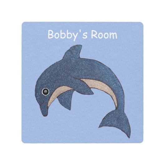 ダークスパーフェイククルブルーホワイトかわいいジャンピングイルカ メタルプリント (正面)