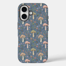 ダークスレートグレイの菌類シームレスパターン ゴシック iPhone 16ケース