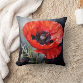 ダークセンターと明るい赤のポピー クッション (ブランケット)