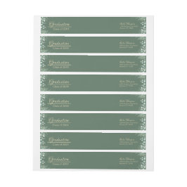 ダークセージグリーン植物卒業住所 シール ラップアラウンドラベル