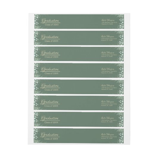 ダークセージグリーン植物卒業住所 シール ラップアラウンドラベル (シート)