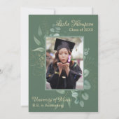 ダークセージグリーン植物卒業招待状 招待状 (裏面)