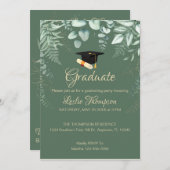 ダークセージグリーン植物卒業招待状 招待状 (正面/裏面)