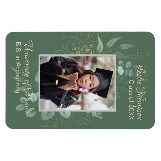 ダークセージグリーン植物卒業記念 マグネット (横)