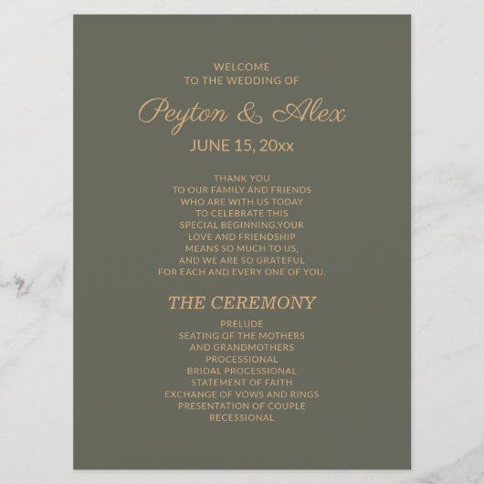 ダークセージグリーン結婚式 プログラムブライダルパーティ プログラム (正面)