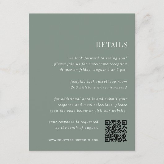 ダークセージグリーン | All-in-Oneの結婚詳細 エンクロージャーカード (正面)