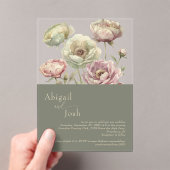 ダークセージピンク&セージフローラ牡丹アクリル アクリル招待状 (インサイチュ (ポータブル))