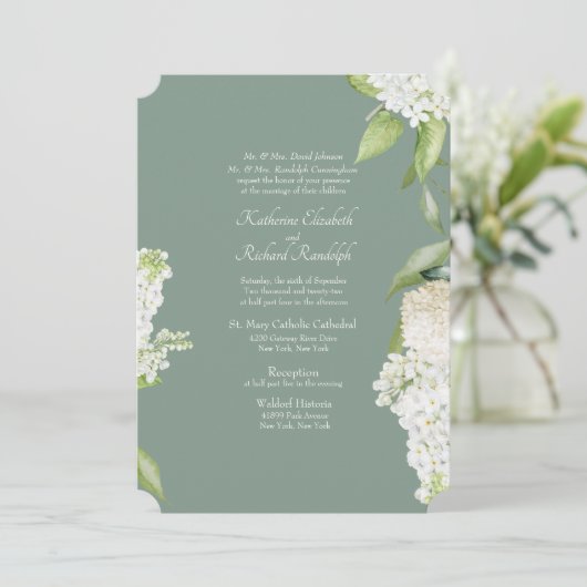 ダークセージ白あじさい両親結婚の 招待状 (スタンド正面)