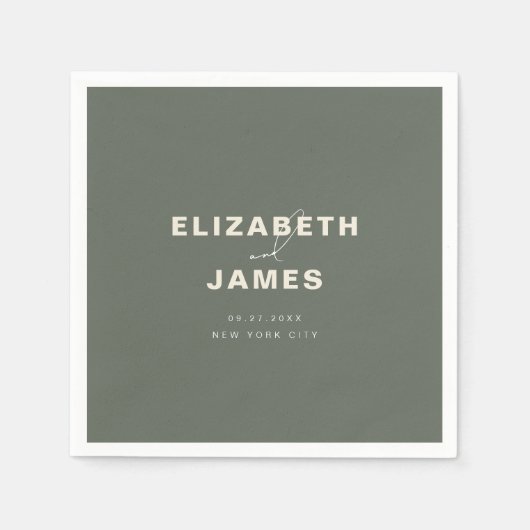 ダークセージ素朴グリーンモダンミニマ結婚リスト スタンダードカクテルナプキン (正面)