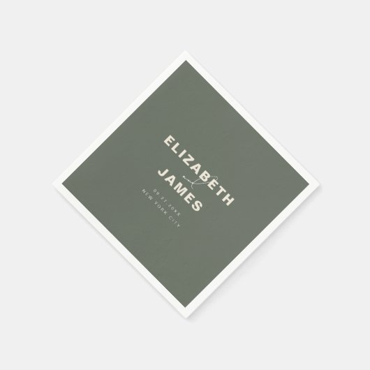 ダークセージ素朴グリーンモダンミニマ結婚リスト スタンダードカクテルナプキン (角)