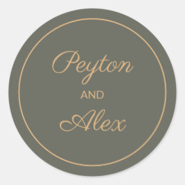 ダークセージ緑の新郎新婦の名前エンベロープ抱き枕 ラウンドシール