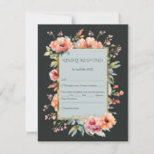 ダークセージ緑ピンク素朴フローラモノグラム 出欠カード (正面)