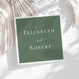 ダークセージ緑ミニマリストのカップル名結婚の数 スタンダードランチョンナプキン