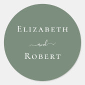 ダークセージ緑ミニマリストのカップル名結婚の数 ラウンドシール (正面)