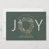 ダークセージ金ゴールドリースジョイホリデークリスマスカード (正面)