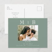 ダークセージ カップル フォト ウェディング セーブ・ザ・デート ポストカード (正面/裏面)