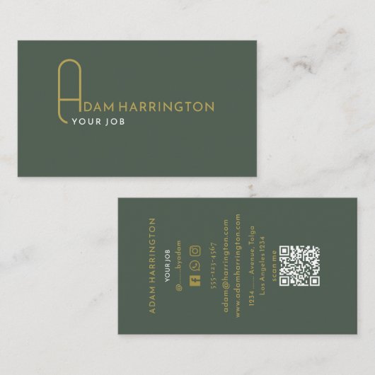 ダークセージ | 標準エレガントQRコード 名刺 (正面/裏面)