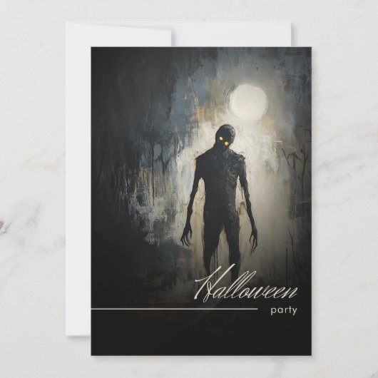ダークゾンビムーンブラック&ホワイトハローウィンパーティ 招待状 (正面)