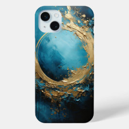 ダークタイド抽象芸術オーシャニックブルー&金ゴールド iPhone 15 MINIケース