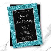 ダークターコイズグリッターブラック50誕生日 招待状