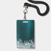 ダークターコイズフォイルホログリッター21st誕生日 バッジ (裏面（ネックストラップ付）)