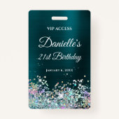 ダークターコイズフォイルホログリッター21st誕生日 バッジ (正面)