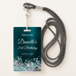 ダークターコイズフォイルホログリッター21st誕生日 バッジ<br><div class="desc">独自の色の虹色のホログラフィフェイクックグリッターのマイルストースタイリッシュン21歳の誕生日お祝いVIPスタイルバッジを作成する彼女のための招待。背景には、グラムガーリーダークターコイズティール（緑がかった色）フォイルグラデーションデジタルアートグラフィックが含まれる。招待カスタマイズフォントの色またはスタイル。豪華なスパークル、グリッター、フォイルは、写真のような招待状に芸術的プリントするクリエイティブ要素で作成される。あなたの友人のための素晴らしい21歳の誕生日の最高の招待状。</div>