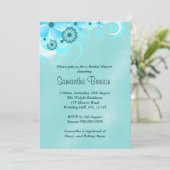 ダークターコイズブルーの花柄の結婚前お披露目招待状 招待状 (スタンド正面)