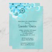 ダークターコイズブルーの花柄の結婚前お披露目招待状 招待状 (正面/裏面)