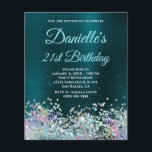 ダークターコイズホログリッター21st誕生日招待状<br><div class="desc">自分のマイルストーンを作成する21歳の誕生日お祝い予算紙シートの招待状。このデザイン芸術的はフェイク数々のスタイリッシュ、色の虹色のターコイズホログラフィスタイルと暗いティール（緑がかった色）ホイルグラデーションデジタル芸術を特徴との招待の色または。豪華なスパークル、グリッター、フォイルは、写真のような招待状に芸術的プリントするクリエイティブ要素で作成される。</div>