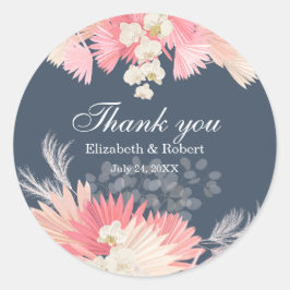 ダークダスティブルーオーキッド結婚のサンキューステッカー ラウンドシール