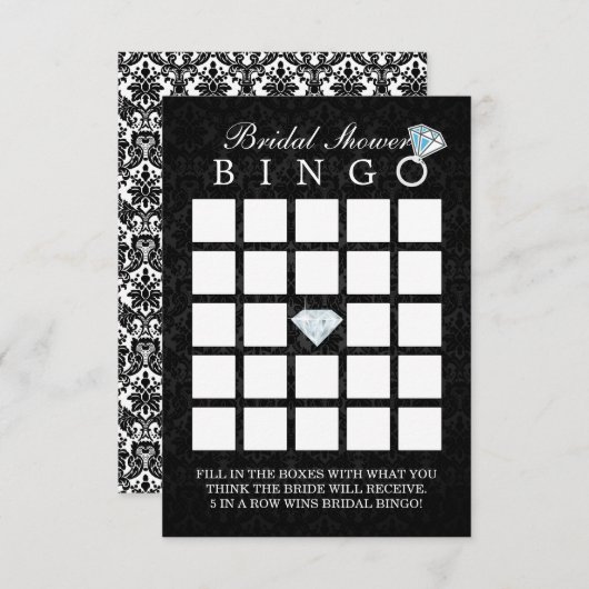 ダークダマスクダイヤモンドブライダルシャワービンゴカード 招待状 (正面/裏面)