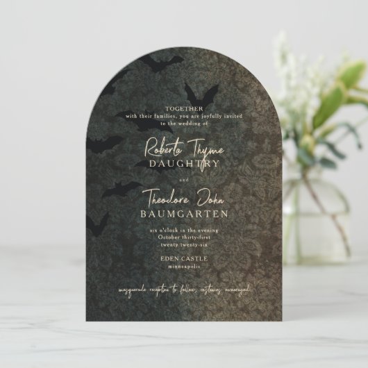 ダークダマスクロマンスハロウィーン結婚式招待状 招待状 (スタンド正面)