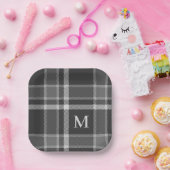 ダークチャコールグレータータンチェックプライドとモノグラム ペーパープレート (パーティー)