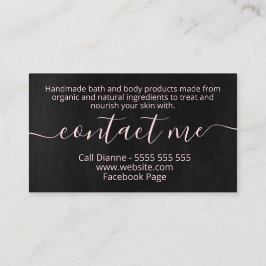 ダークチャルクボードリース手作りスパ、浴槽及び体 名刺 (裏面)