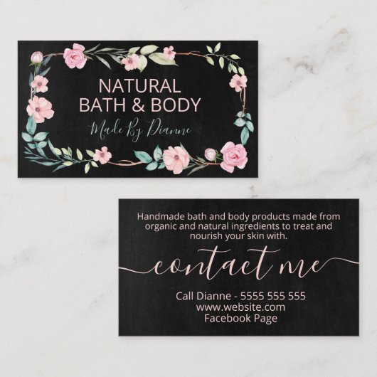 ダークチャルクボードリース手作りスパ、浴槽及び体 名刺 (正面/裏面)