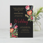 ダークチューリップイチゴ写真QRコー結婚ド 招待状 (スタンド正面)