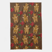 ダークチョコレートのギンガパン猫 – 手描き キッチンタオル (縦)