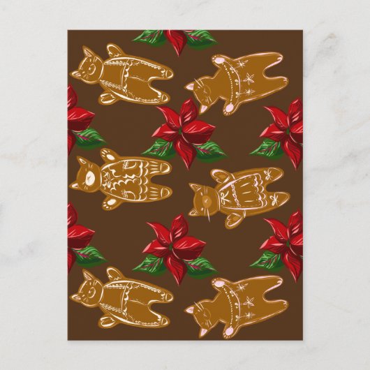 ダークチョコレートのギンガパン猫 – 手描き シーズンポストカード (正面)